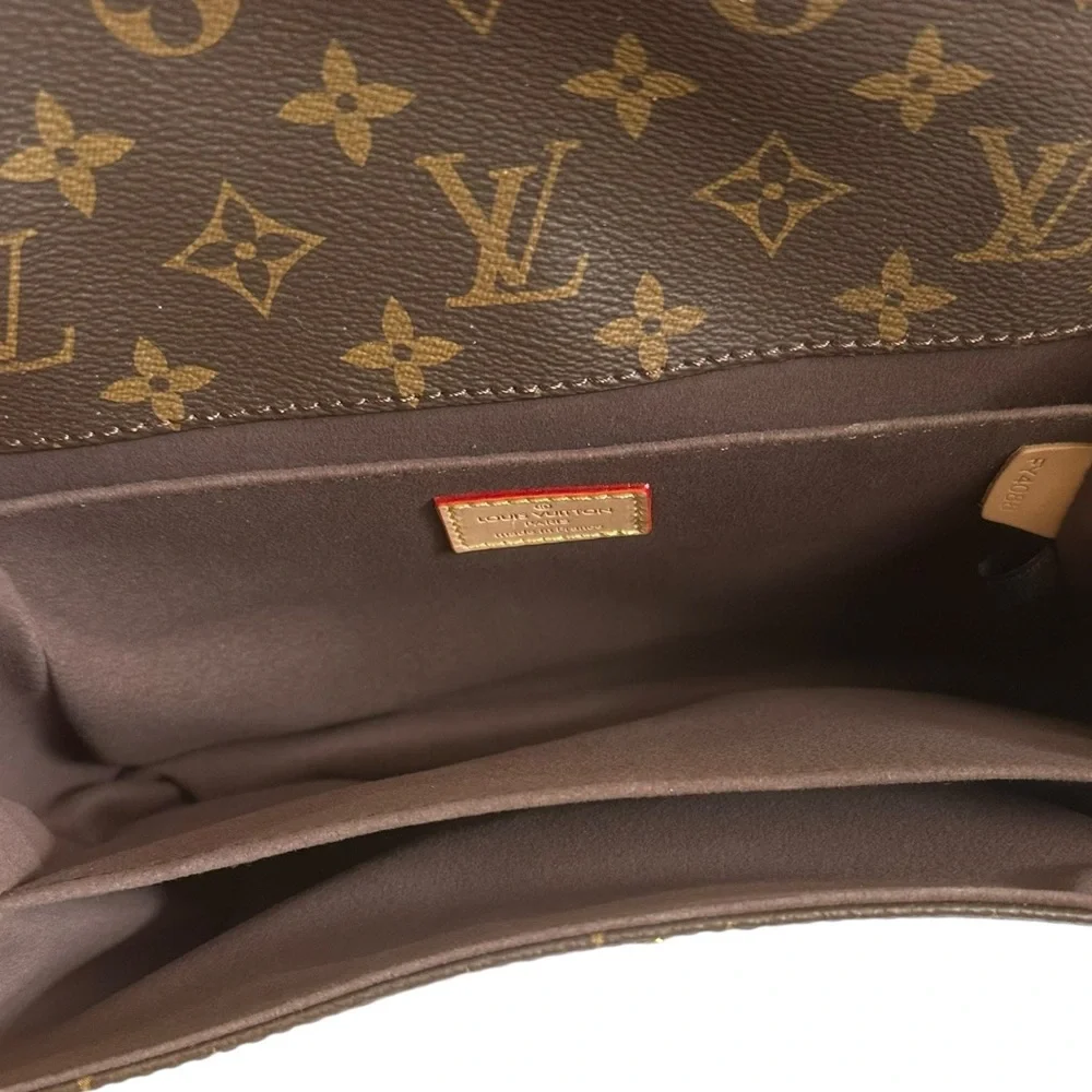 Designer Inspired Monogram Print Flap Crossbody Bag Gold Hardware Faux Leather - Picture 3 of 7